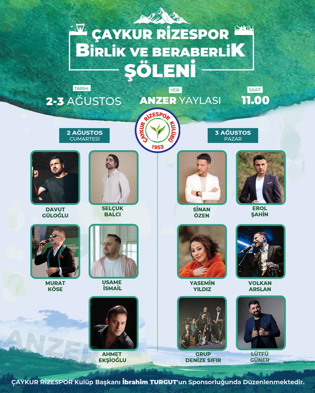 ÇAYKUR RİZESPOR BİRLİK VE BERABERLİK ŞÖLENİ SAHNE PROGRAM AKIŞI